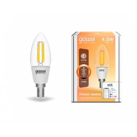 Лампа светодиодная GAUSS SMART HOME DIM E14 C35 4,5 ВТ 2700K 1/10/40