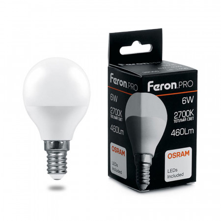 Лампа светодиодная Feron.PRO LB-1406 Шарик E14 6W 2700K OSRAM LED