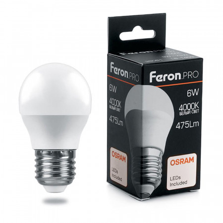 Лампа светодиодная Feron.PRO LB-1406 Шарик E27 6W 4000K OSRAM LED