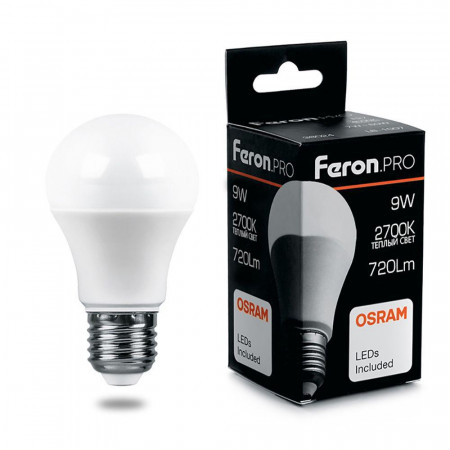Лампа светодиодная Feron.PRO LB-1009 Шар E27 9W 2700K OSRAM LED