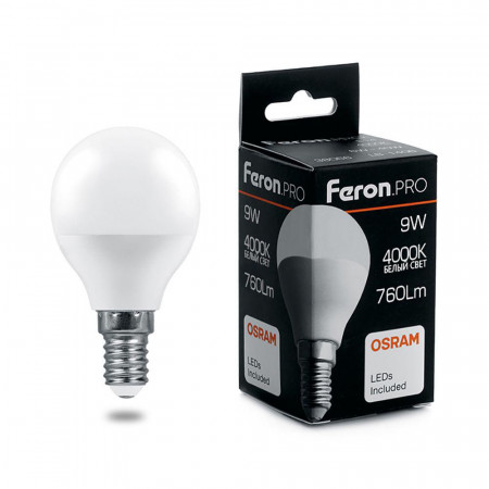 Лампа светодиодная Feron.PRO LB-1409 Шарик E14 9W 4000K OSRAM LED