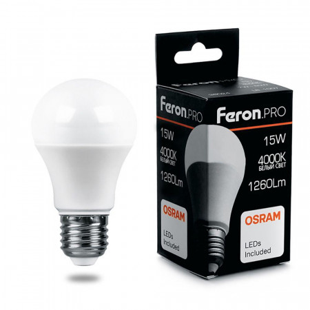 Лампа светодиодная Feron.PRO LB-1015 Шар E27 15W 4000K OSRAM LED