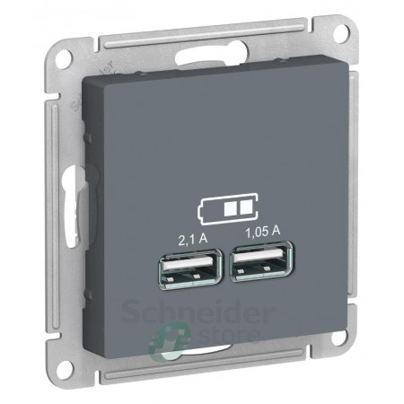 ATN000733 - ATLASDESIGN USB РОЗЕТКА A+A, 5В/2,1 А, 2х5В/1,05 А, механизм, ГРИФЕЛЬ