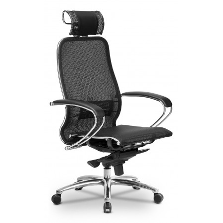 Компьютерное кресло S-2.04, черный, кожа искусственная NewLeather, ткань сетчатая, армированная арамидным волокном