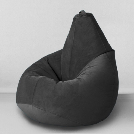 Кресло-мешок груша Черный, размер L-Компакт, мебельный велюр