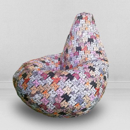 Кресло-мешок груша Коты Серые, размер L-Компакт, оксфорд