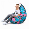 Кресло-мешок груша Цветы бирюзовые, размер L-Компакт, мебельный хлопок