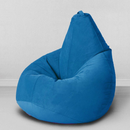 Кресло-мешок груша Сине-голубой, размер L-Компакт, мебельный велюр