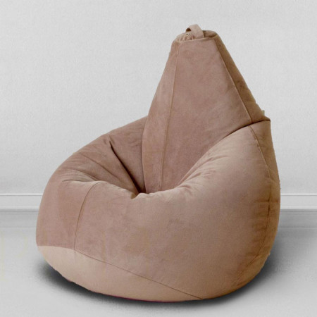Кресло-мешок груша Бежевый, размер L-Компакт, мебельный велюр
