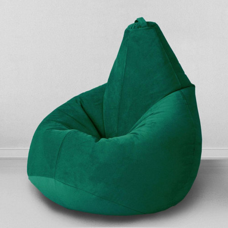 Кресло-мешок груша Темный изумруд, размер L-Компакт, мебельный велюр