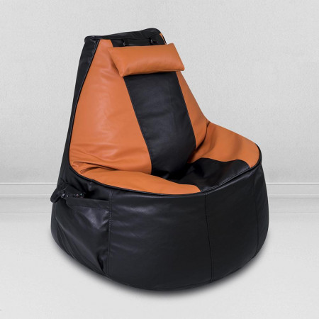 Кресло-мешок игровое кресло Геймер Черно-оранжевое, размер ХXXХL, экокожа