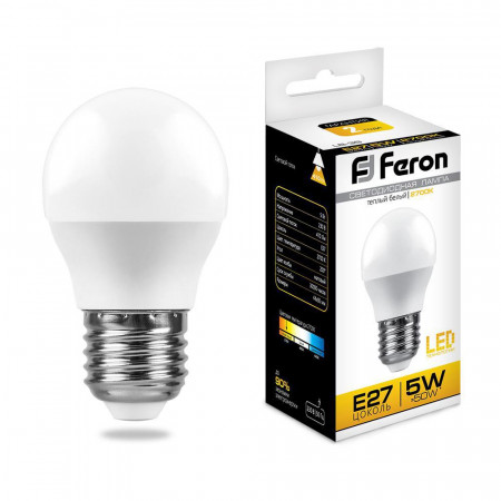 Лампа светодиодная Feron LB-38 Шарик E27 5W 2700K