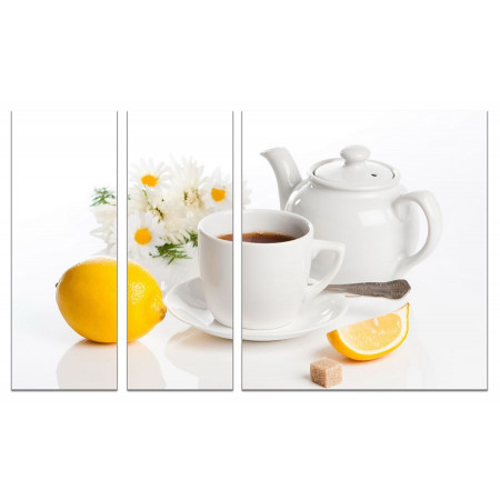 Модульная картина "Чашка чая и ромашки" из 3х частей 80х140 VJ748