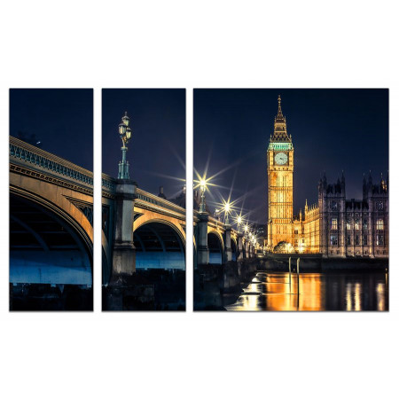 Модульные картины из 3х частей "Вестминстерский мост ночью" 80х140 VJ493