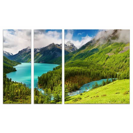 Модульные картины из 3х частей "Голубая река на фоне горного леса" 80х140 VJ366