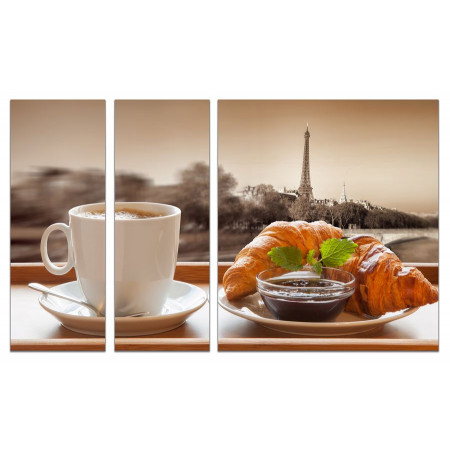 Модульные картины "Утренний кофе в Париже" из 3х частей 80х140 VJ345
