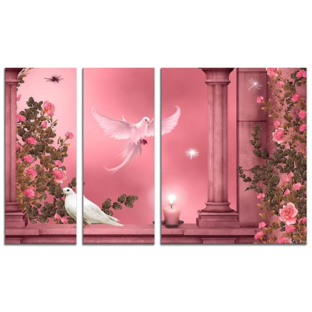 Модульные картины из 3х частей "Голуби в розовой комнате" 100х60 VS771