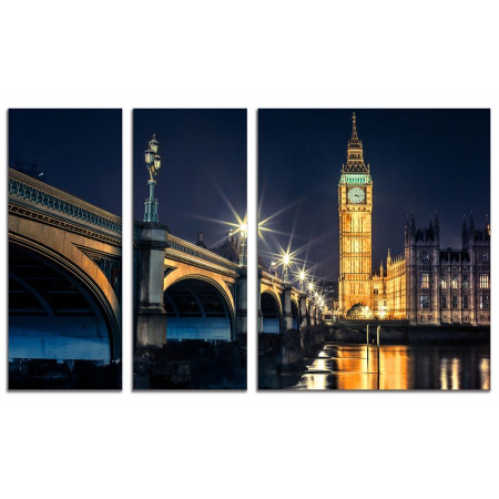 Модульные картины из 3х частей "Вестминстерский мост ночью" 100х60 VS493