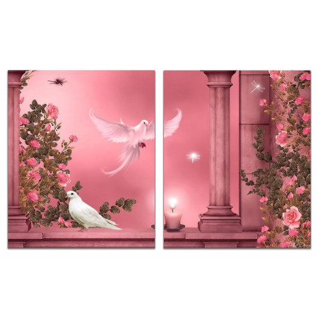 Модульные картины из 2 х частей "Голуби в розовой комнате" 60х100 GT771