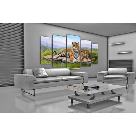 Модульная картина "Тигры на камнях" 120х250 U364