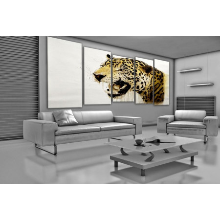 Модульная картина "Грозный леопард" 120 x310 SR425