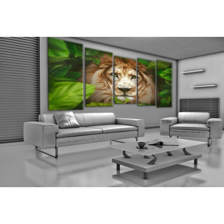 Модульная картина "Лев в джунглях" 120x310 SR198