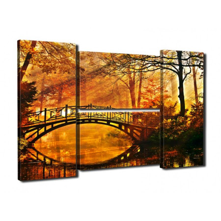 Модульная картина Четверник "Мост в лесу на закате" 80Х140 Q688