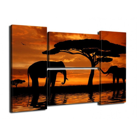 Модульная картина Четверник "Слоны на закате" 80Х140 Q536