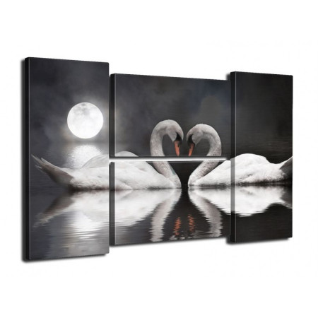 Модульная картина "Лебеди в ночи" четверник 80Х140 Q531
