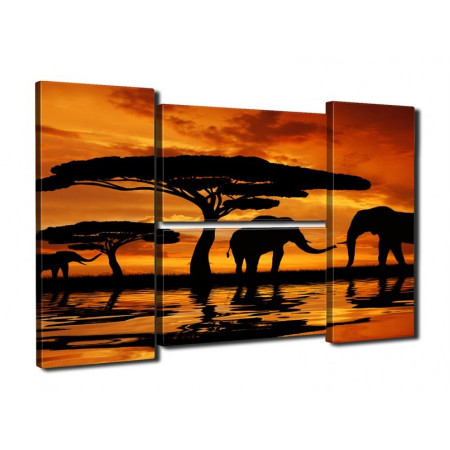 Модульная картина Четверник"Слоны на закате"  80Х140 Q418