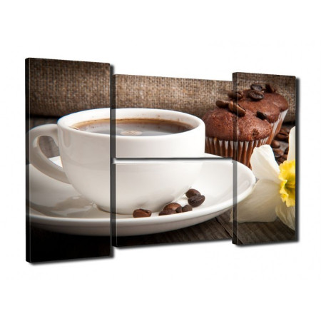 Модульная картина "Чашечка кофе и нарцисс" четверник 80Х140 Q28