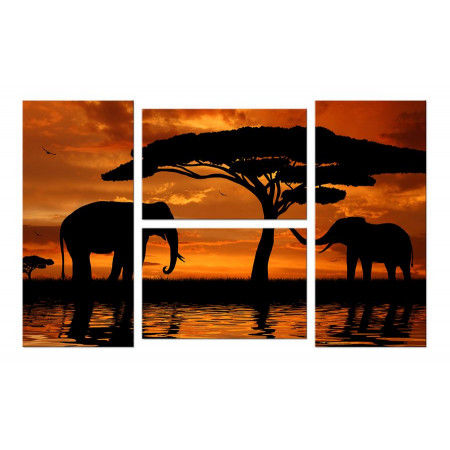 Модульная картина Четверник "Слоны на закате" 100х60 W953