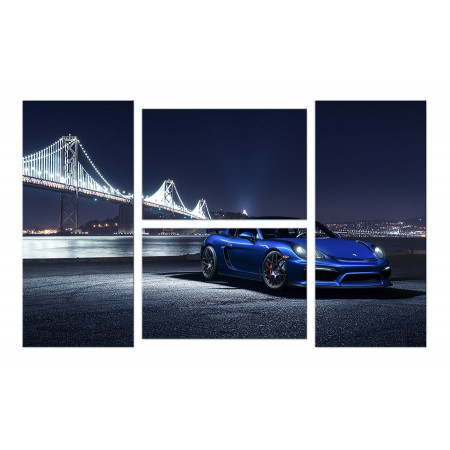 Модульная картина Четверник "Синий спорткар на набережной" 100х60 W896