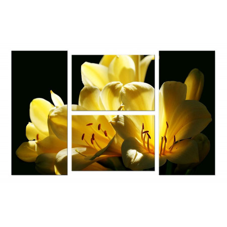 Модульная картина "Желтые лилии на черном" четверник 100х60 W693