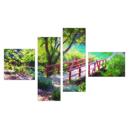 Модульная картина четверник "Деревянный мост с красными перилами" 80х140 Y6
