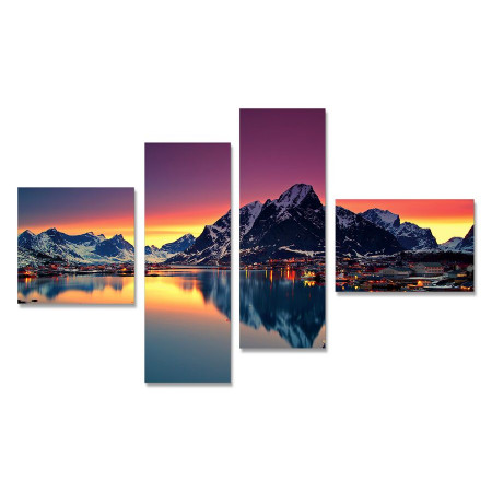 Модульная картина четверник "Озеро на фоне гор в лучах заката" 80х140 Y 22