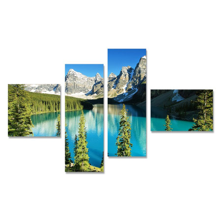 Модульная картина четверник "Озеро на границе гор и леса"  80х140 Y 112