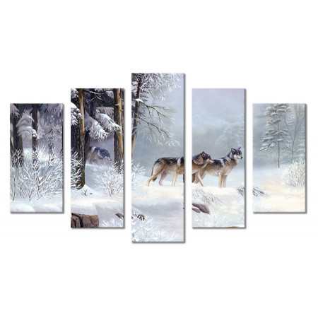 Модульная картина "Волки в зимнем лесу" 80х140 М2222