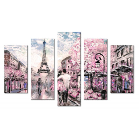 Модульная картина "Париж в розовых цветах писанный маслом" 80х140 М2128