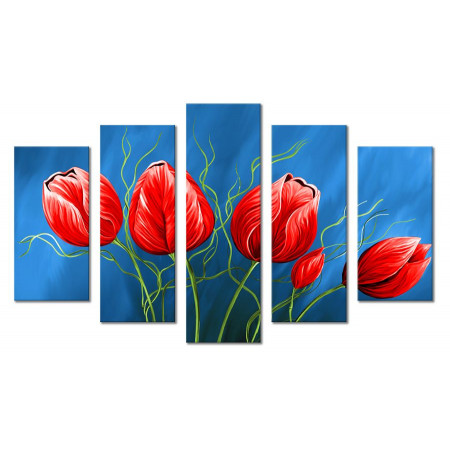 Модульная картина "Красные тюльпаны на синем фоне" 80х140 М1496