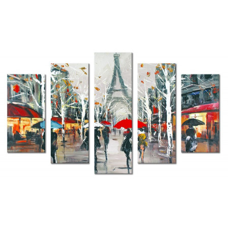 Модульная картина "Люди с зонтами на улице парижа" 80х140 М1390