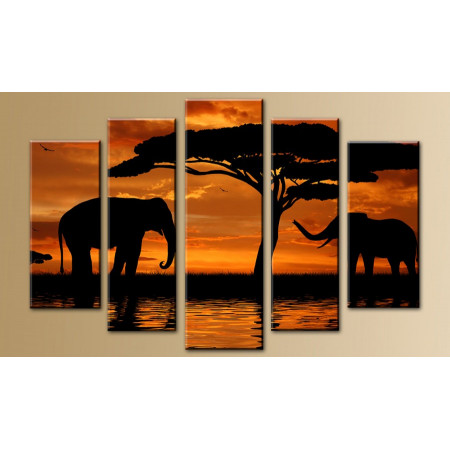 Модульная картина "Слоны на закате" 80х140 M627