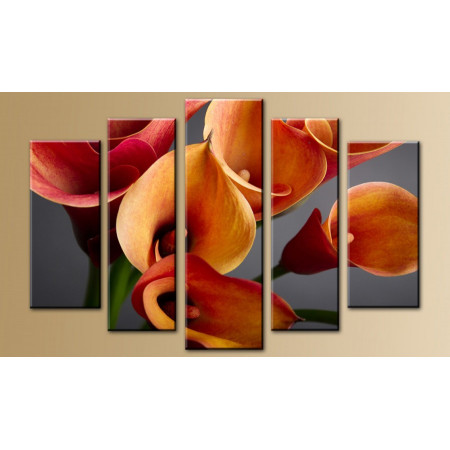 Модульная картина "Оранжево-красные Каллы на сером фоне" 80х140 M578