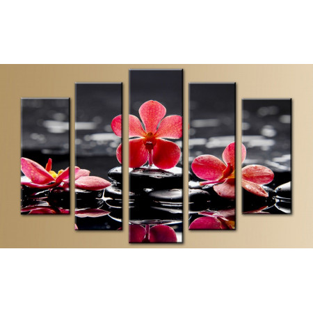 Модульная картина "Красные орхидеи на воде" 80х140 M504