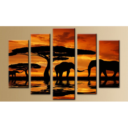Модульная картина "Слоны на закате" 80х140 M329