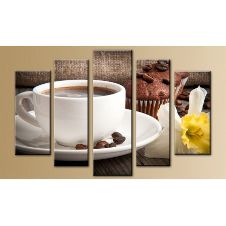 Модульная картина "Чашечка кофе и нарцисс" 80х140 M245