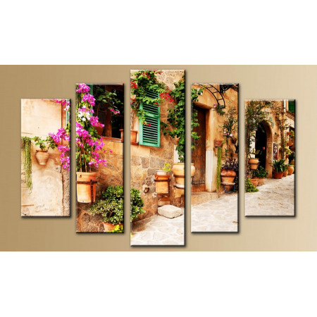 Модульная картина "Каменный дом украшенный цветами" 80х140 M216
