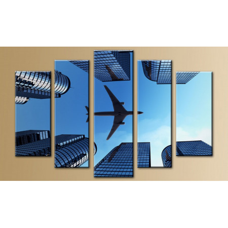 Модульная картина "Самолет над Нью-йорком" 80х140 M116