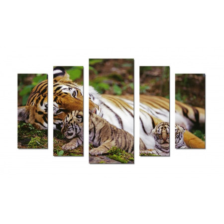 Модульная картина "Тигрица и тигрята" 70х120 Ш747