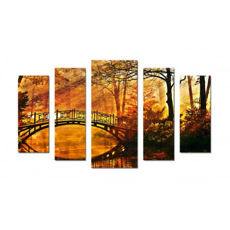 Модульная картина "Мост в лесу на закате" 70х120 Ш694